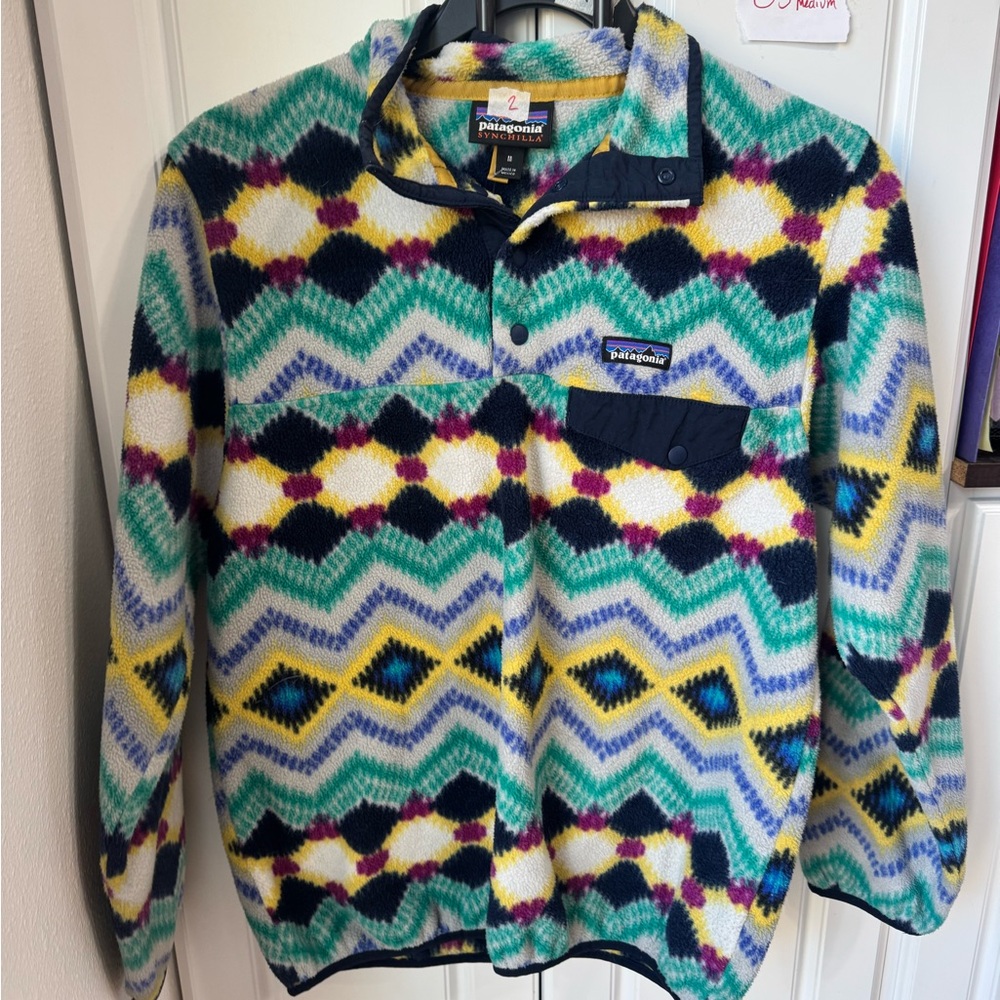 Patagonia women’s medium T snap synchilla pullover (03)